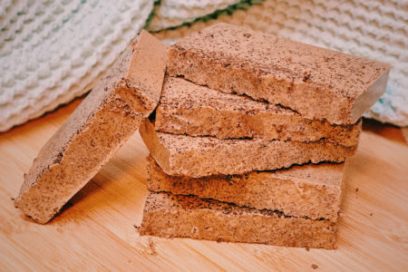 Rustic-looking, handcrafted coffee ground soap bars
